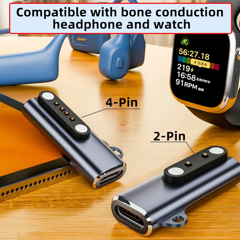 

2pcs Magnetic Smart Watch Charging Adapter USB-C to 7.62MM 2-pin/4-pin magnetic charging port with Bone Conduction Headphone