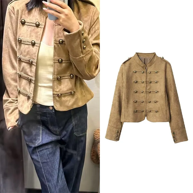 Women's Winter New 2026 High Neck Jacket with Frog Fastening Shoulder Tabs Zipper Women Winter Coats Female Chic Tops