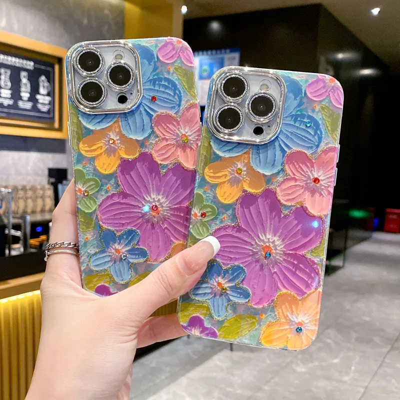 Fashion 3D Flora Shockproof Back Cover for iPhone 13 Pro 14 Pro Max Protective Case for iPhone 15 Pro Max 14 13 12 Pro Max 11