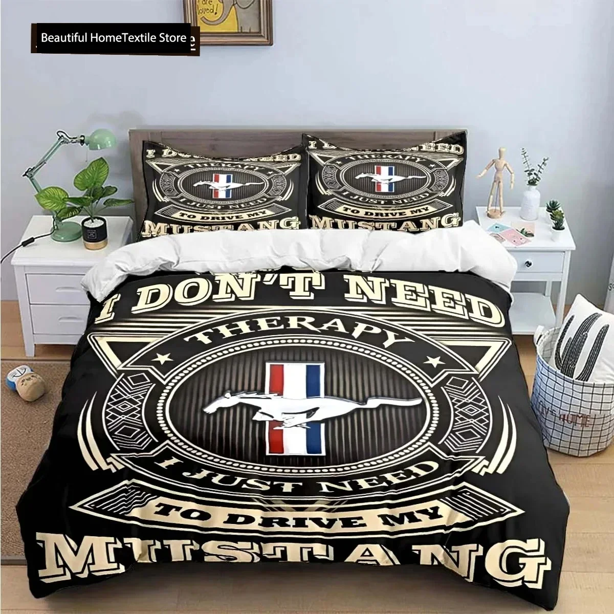 3D Print Mustang Car Logo Bedding Set Boys Girls Twin Queen King Size Duvet Cover Pillowcase Bed Boys Adult Home Textileextile