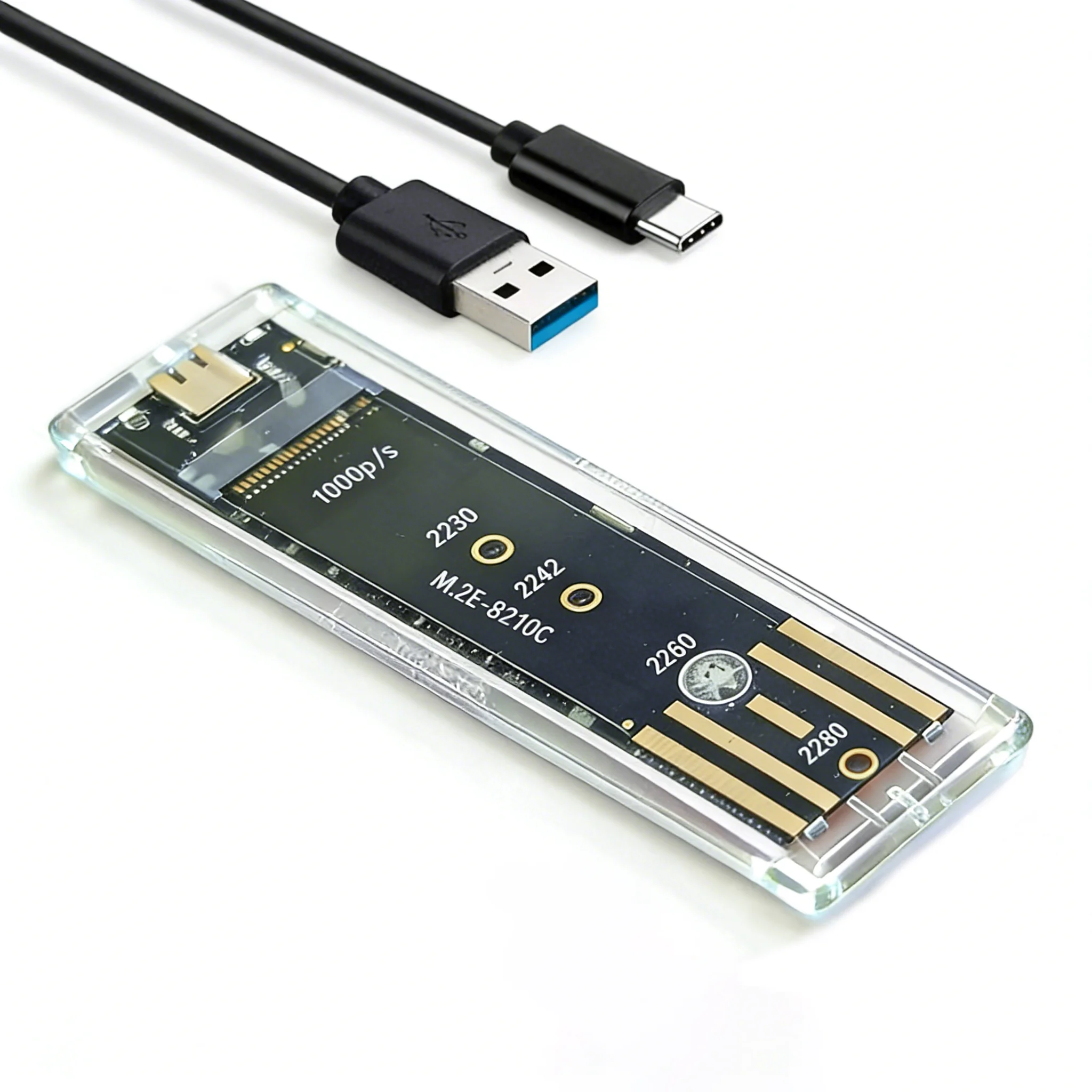 Transparent External Enclosure Hard Disk Box USB Type C M.2 NVMe PCIe NGFF SATA SSD Case Clear Single Protocol