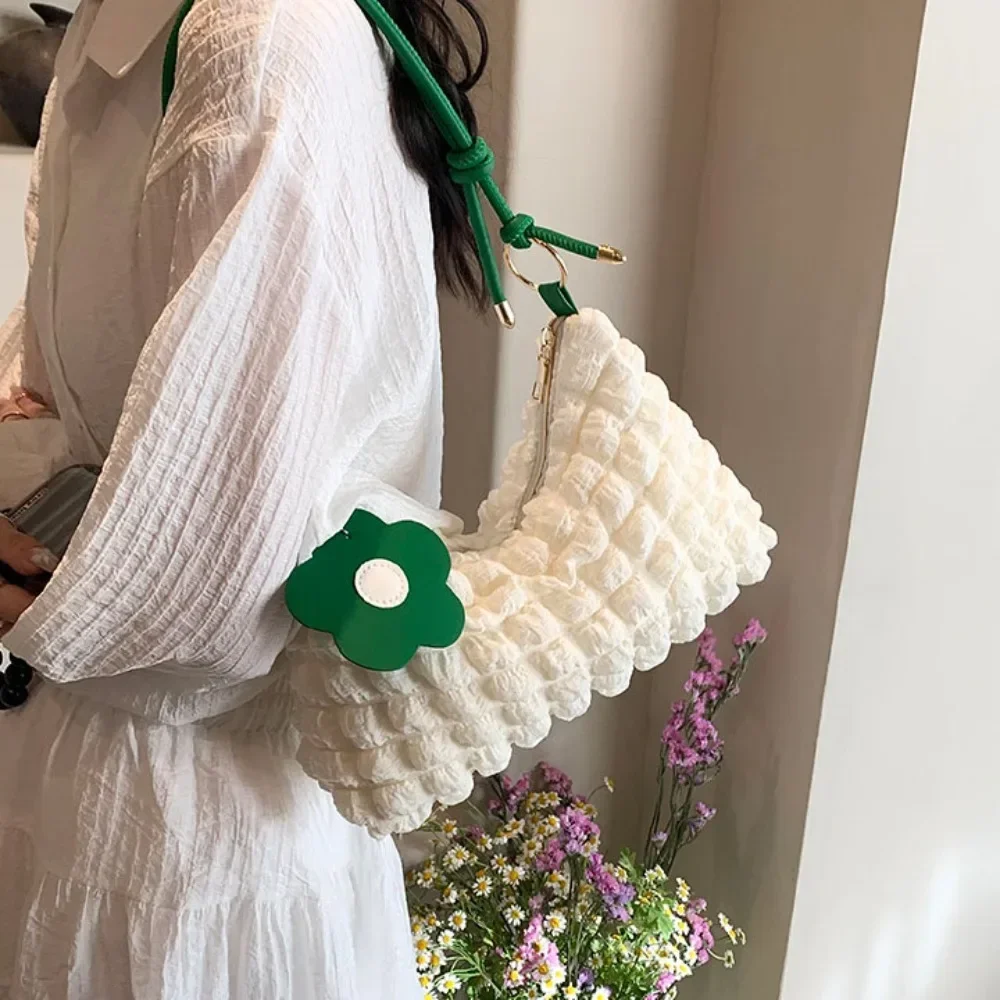 Fashion Crossbody Bag With Pleated Design Embroidered Plaid Shoulder Bag Underarm Bags Simple Large Capacity Quilted Tote Bags