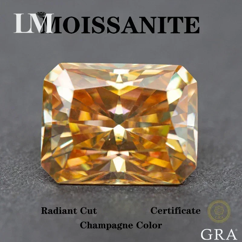 

NEW Moissanite Stone Radiant Cut Champagne Color with Charms Gemstone Lab Grown Diamond for DIY Jewelry Making Materials Certifi