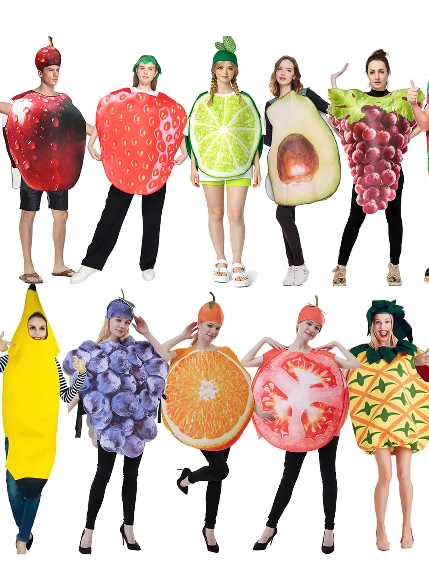 Halloween Green Lemon Red  Costume Adult Food Funny Party Banana Orange Grape Tomato Red Grape Costume Ladies Fashion