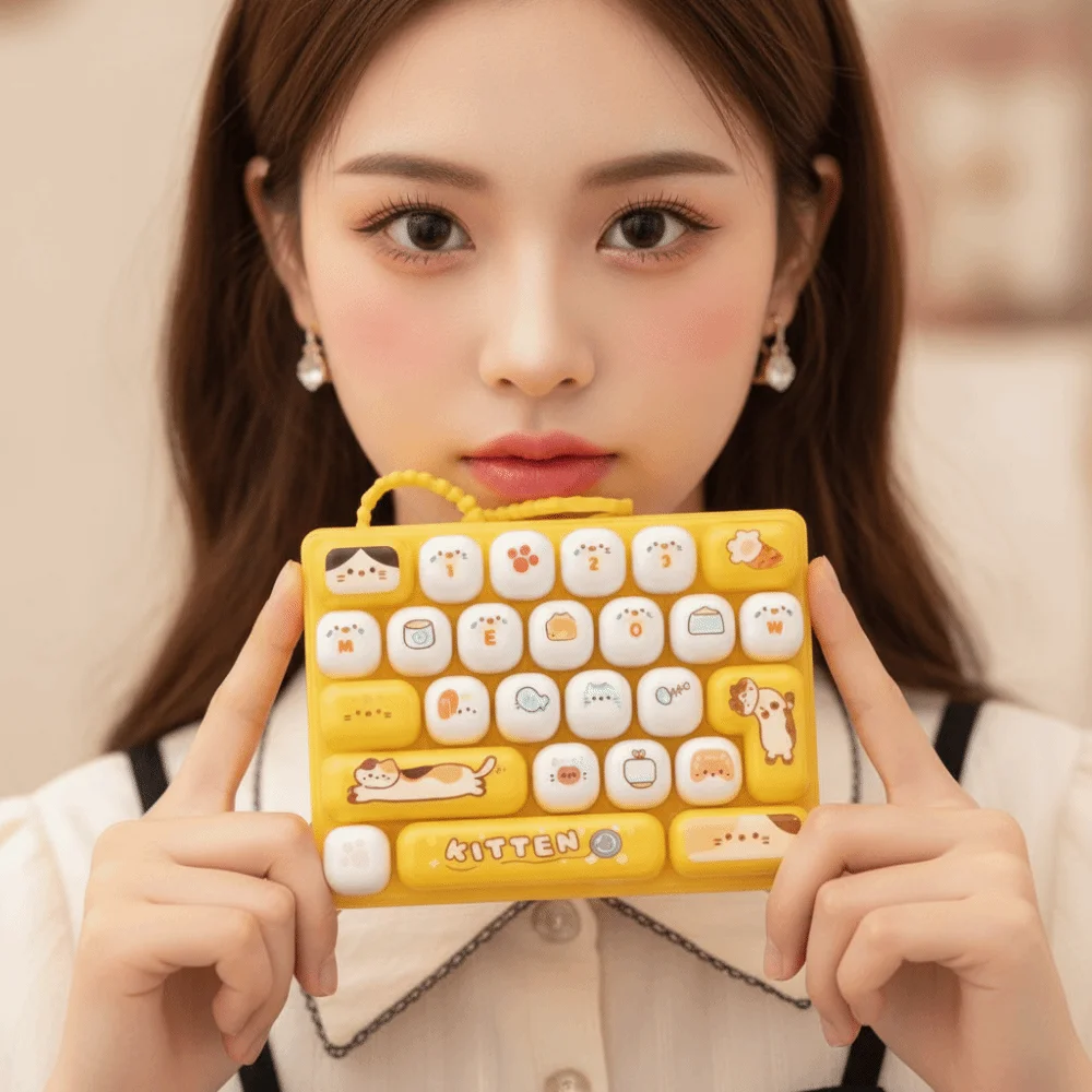 26 Keys Layout Keyboard Fidget Mechanical Switch Cute Cartoon Mechanical Keycap Clicker Portable Lightweight