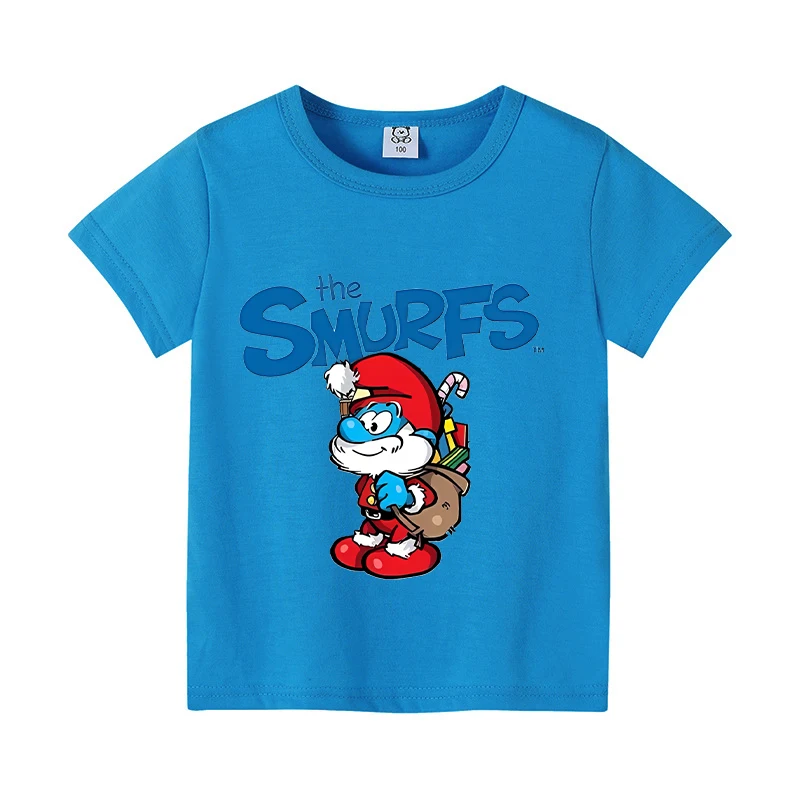 Anime Smurfs Kids Girl T-shirt Movie Cartoon Print Childern Tees Cotton Cute Tee Shirt Short Sleeve Clothing Cute Birthday Gifts