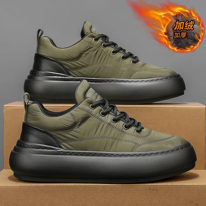 Men's shoes in winter 2025 with plush casual warm cotton board shoes  sports thick soled  anti slip winter shoes