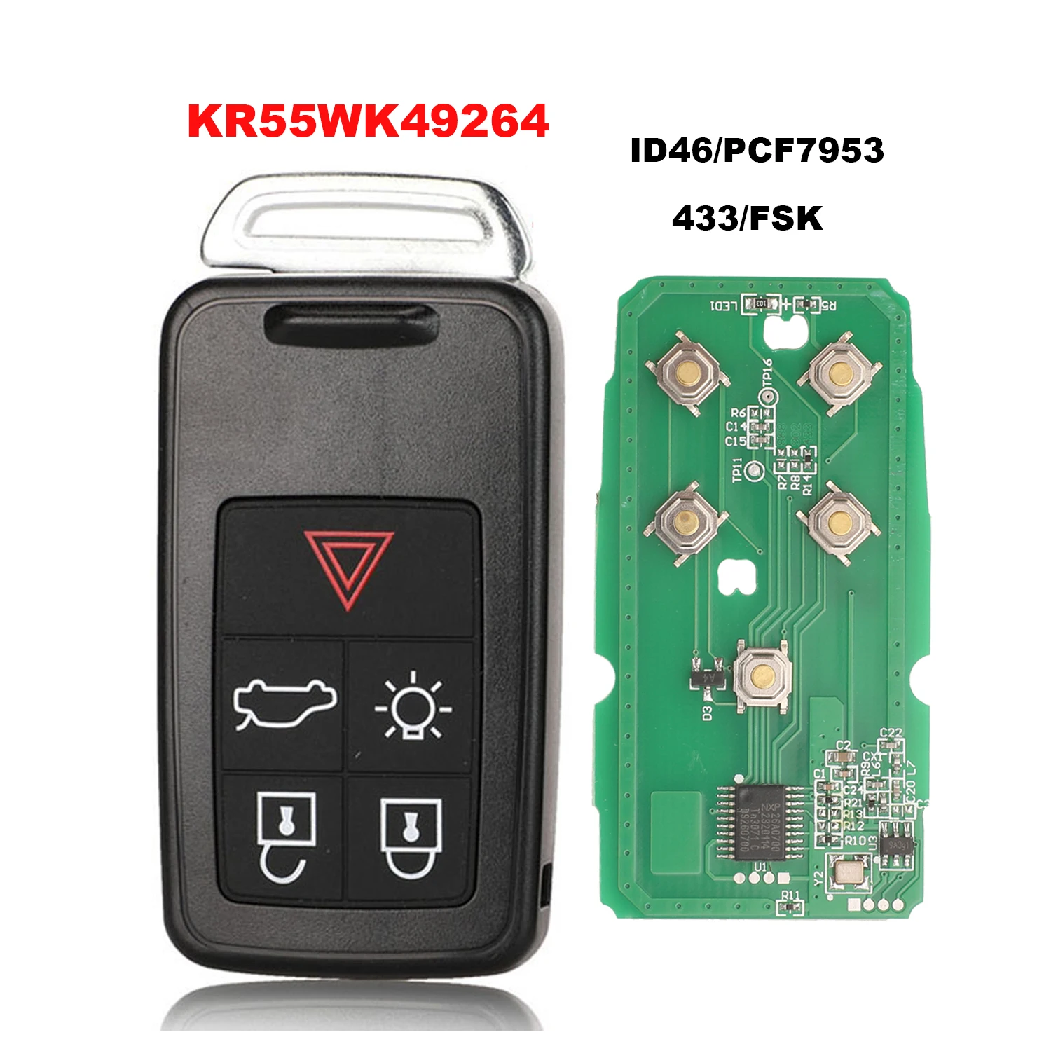 

jingyuqin 5 Button Remote Key Smart Car Key Fob 434Mhz ID46 Chip For Volvo XC60 S60 S60L V40 V60 S80 XC70 KYDZ Uncut Blade