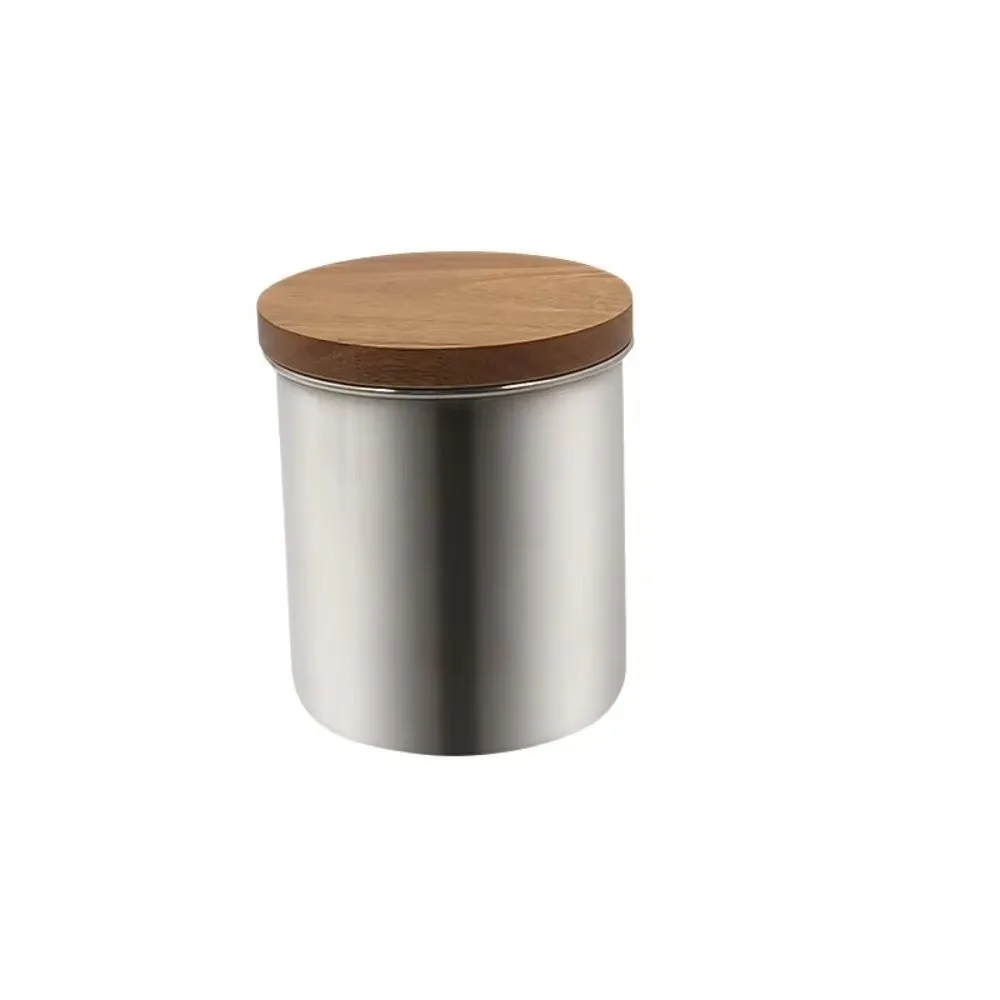 400ml/450ml/600ml Coffee Canisters Stainless Steel Round Coffee Storage Jar Reusable with Wood Lid Sealed Jar