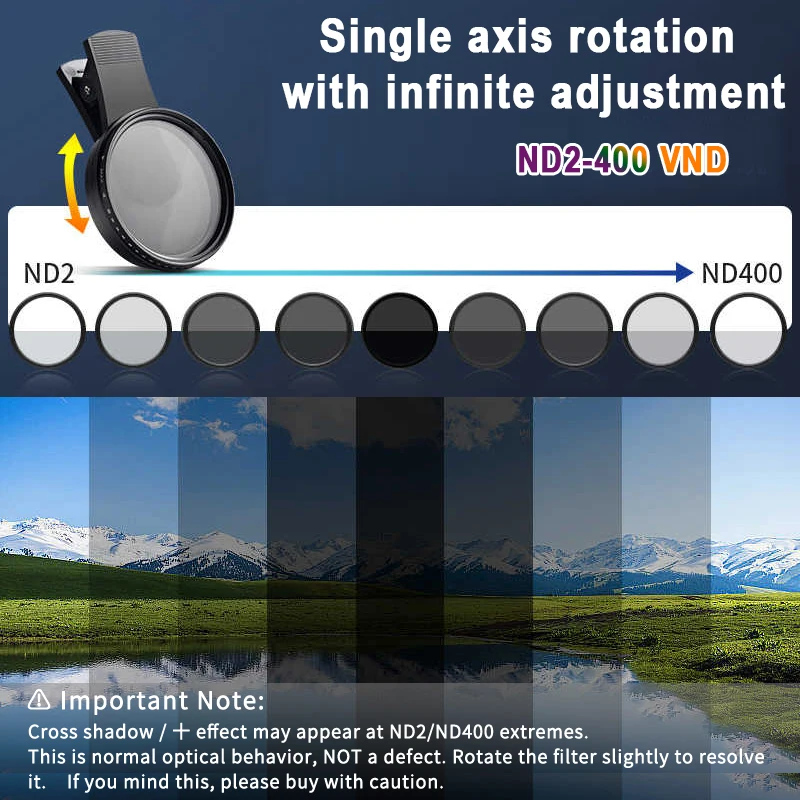 Filtro per Obiettivo 52mm/67mm, Filtro ND Variabile Regolabile per Riduzione della Luce, Accessori per Fotografia iPhone, DSLR, Smartphone e Vlog