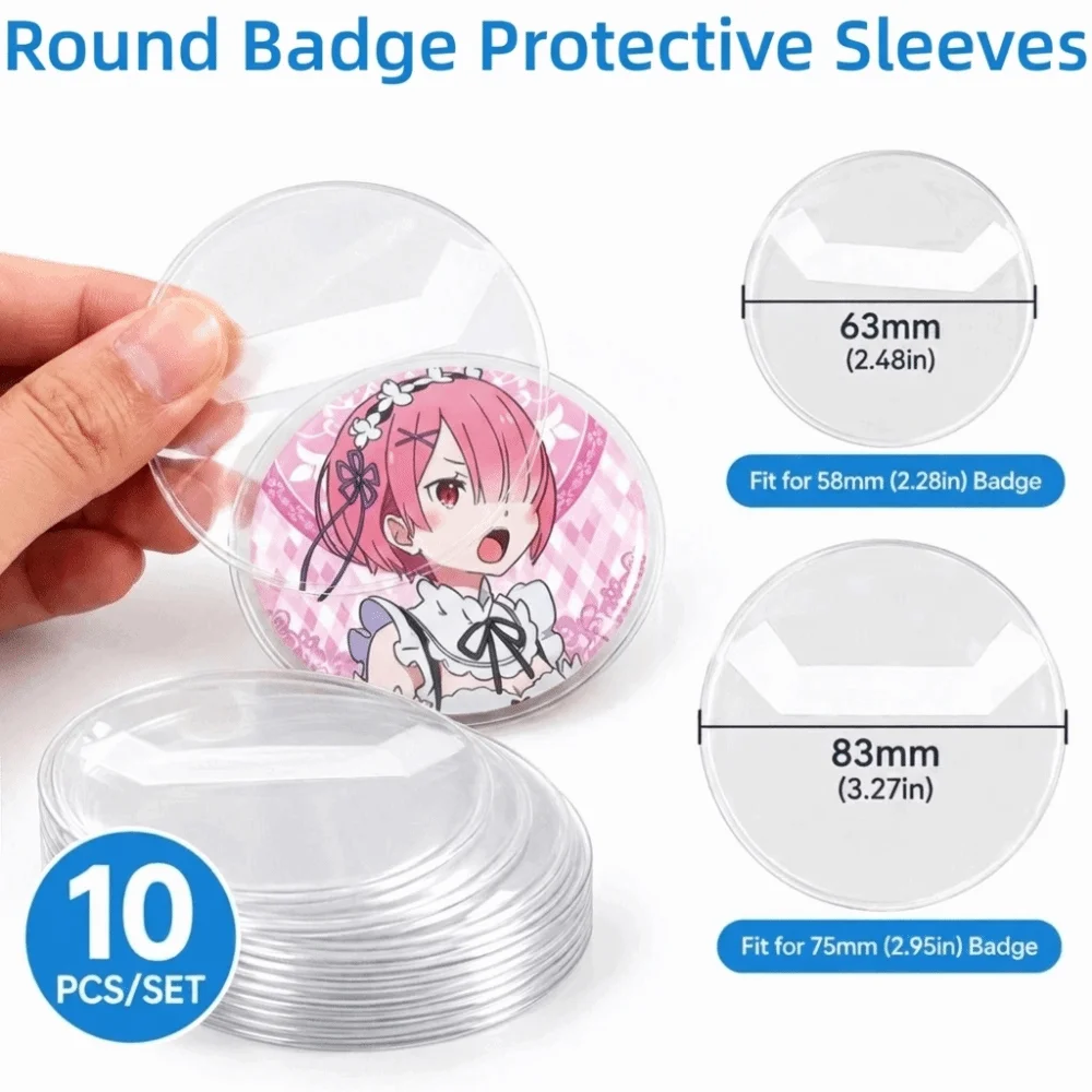 10pcs/Set Round 63/83mm Badge Protective Sleeves CPP Dustproof Transparent Round Shield Display Cover Rear Opening