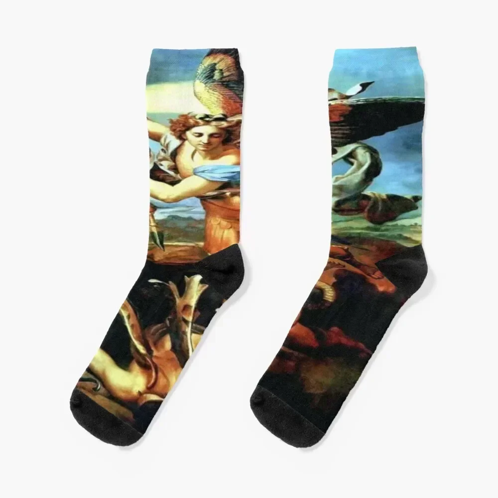 

Michael The Archangel | St. Michael Overwhelming the Demon Socks man with print luxe Women Socks Men's