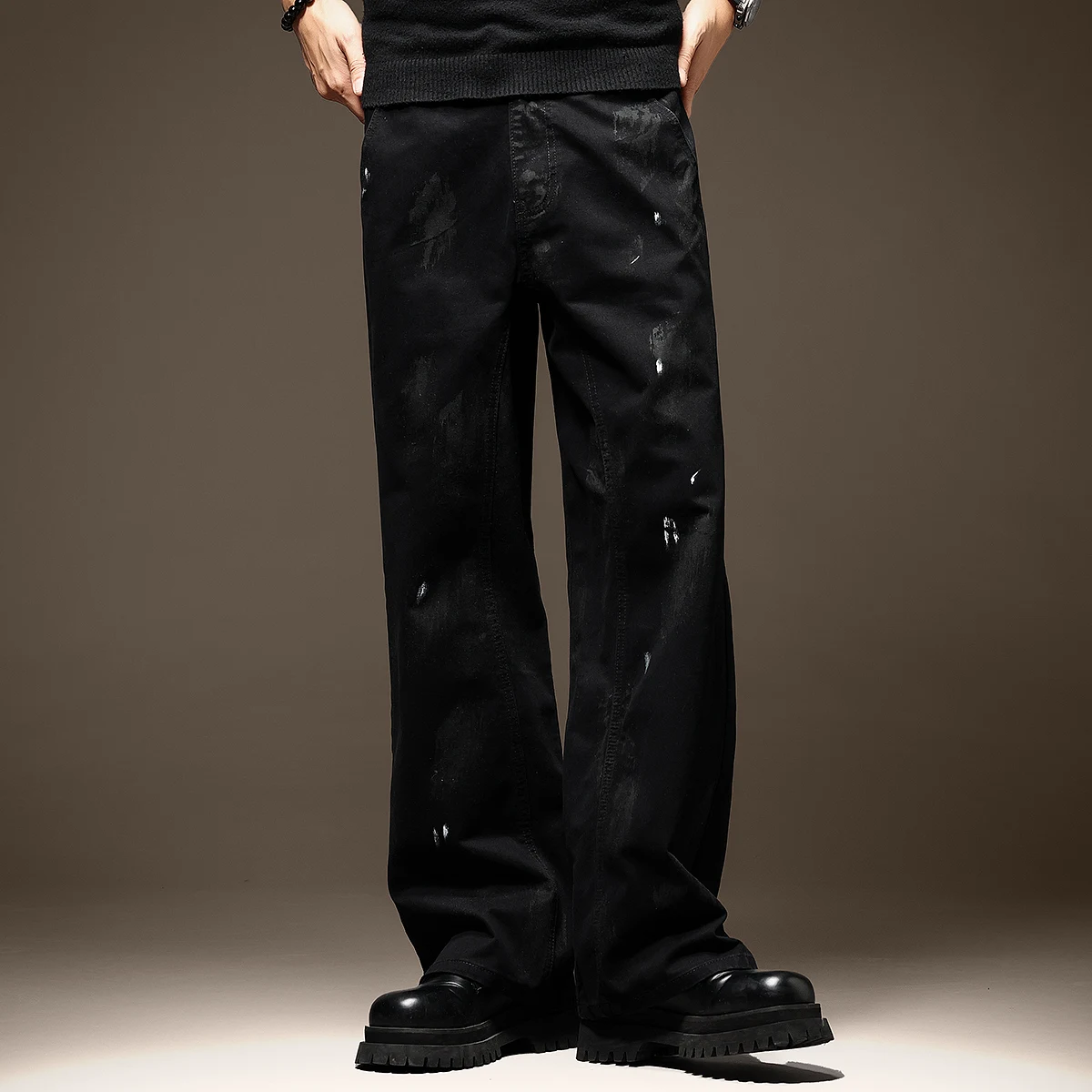

American High Street Graffiti Design Loose Fit Men's Jeans Black Vintage Casual Long Trousers mid Waist Straight Tube Jeans
