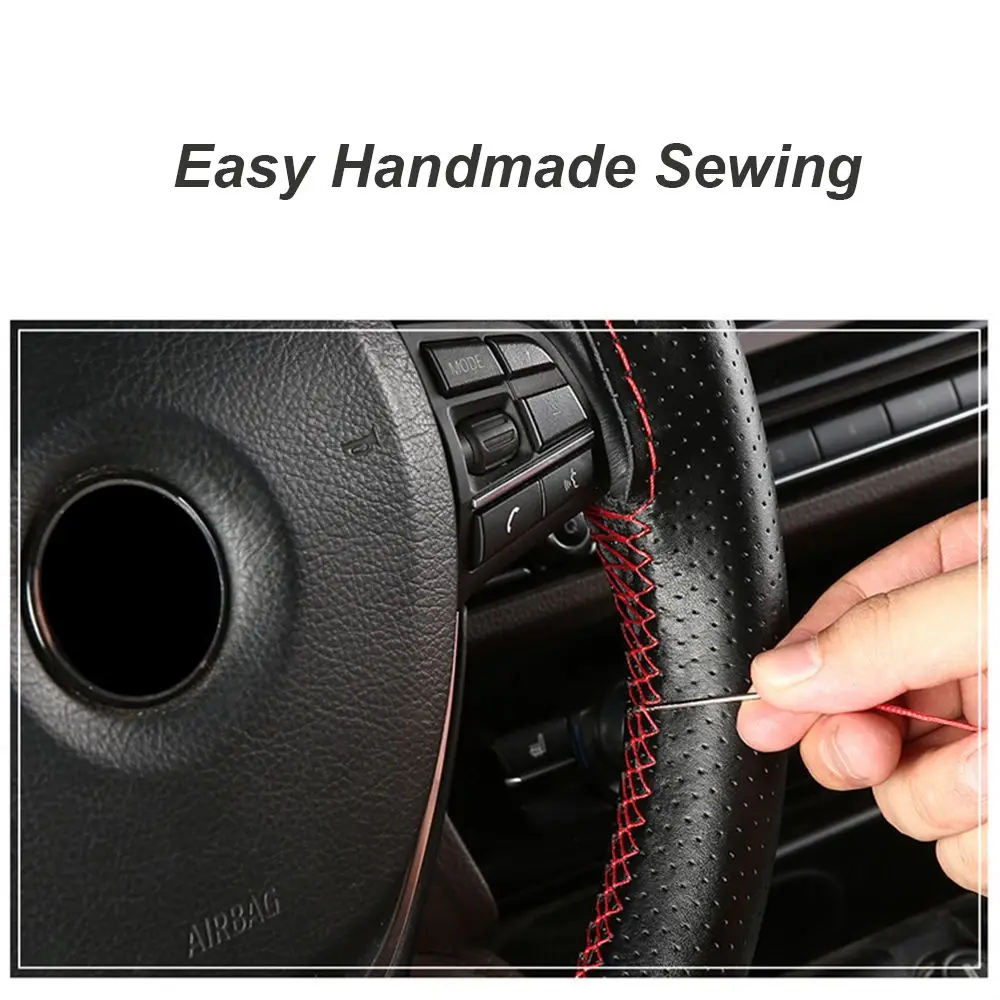 Genuine Leather Car Steering Wheel Cover 38cm Cowhide Braid Auto Steering Wheel Cover With Needles Thread Anti slip