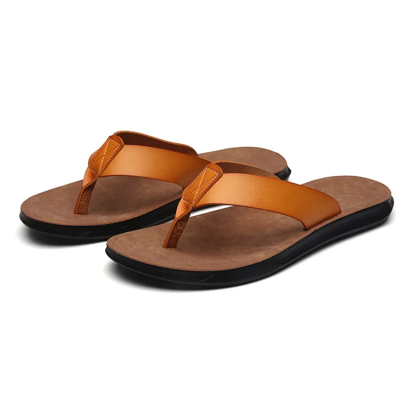 38-47 New Italian Leather Flip-flops for Men Casual Cool Beach Summer Shoes Hotel Slippers Man Light Flats Luxe Men's Shoes view 5