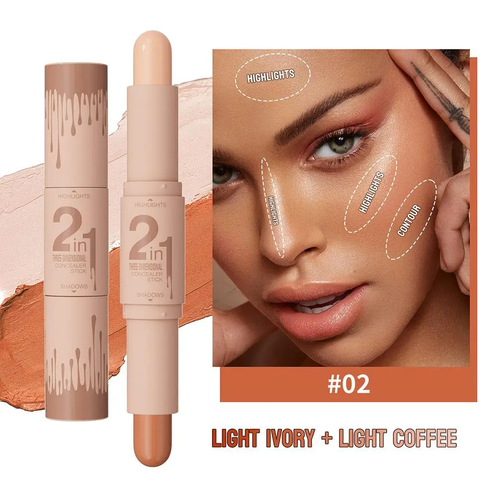 Bâton de contour de maquillage pour le visage, stylo en bronze de surbrillance, crayon correcteur, cosmétiques de maquillage, fond de teint contour, 2 en 1, X9o3