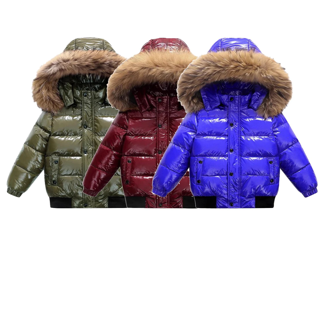 Children's Thickened down Jacket with Large Fur Collar Warm Winter Coat for Girls And Boys 2-13Y