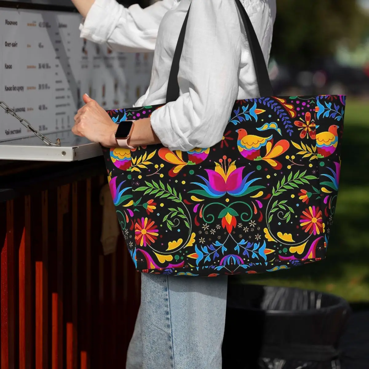 

Mexican Flowers And Birds Beach Tote Bag Sport Gym Yoga Duffle Large Tote Bag Women Travel Bag Fitness bag