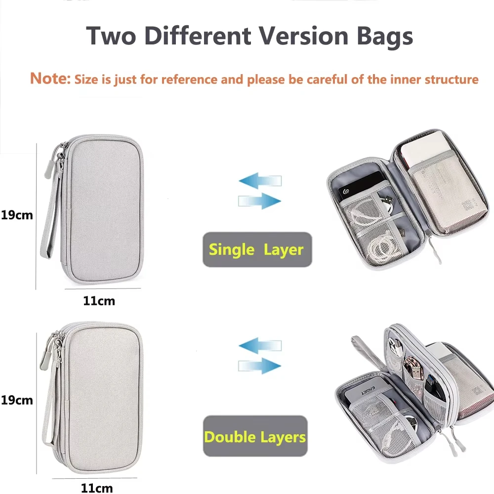 Travel Portable Digital Product Storage Bag Waterproof Double Layer Case for USB Data Cable Organizer Portable Tech Gadget Pouch