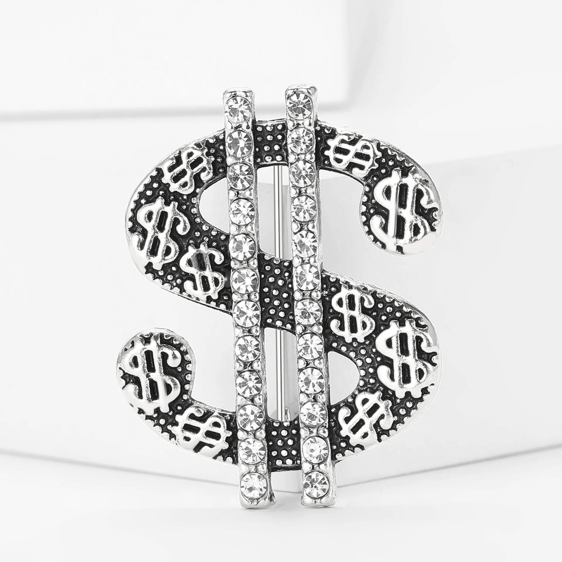 Creative Metal Luxury Dollar Symbol Brooches For Women Men Vintage Rhinestone $ Sign Brooch Clothing Backpack Pins Jewelry Gifts