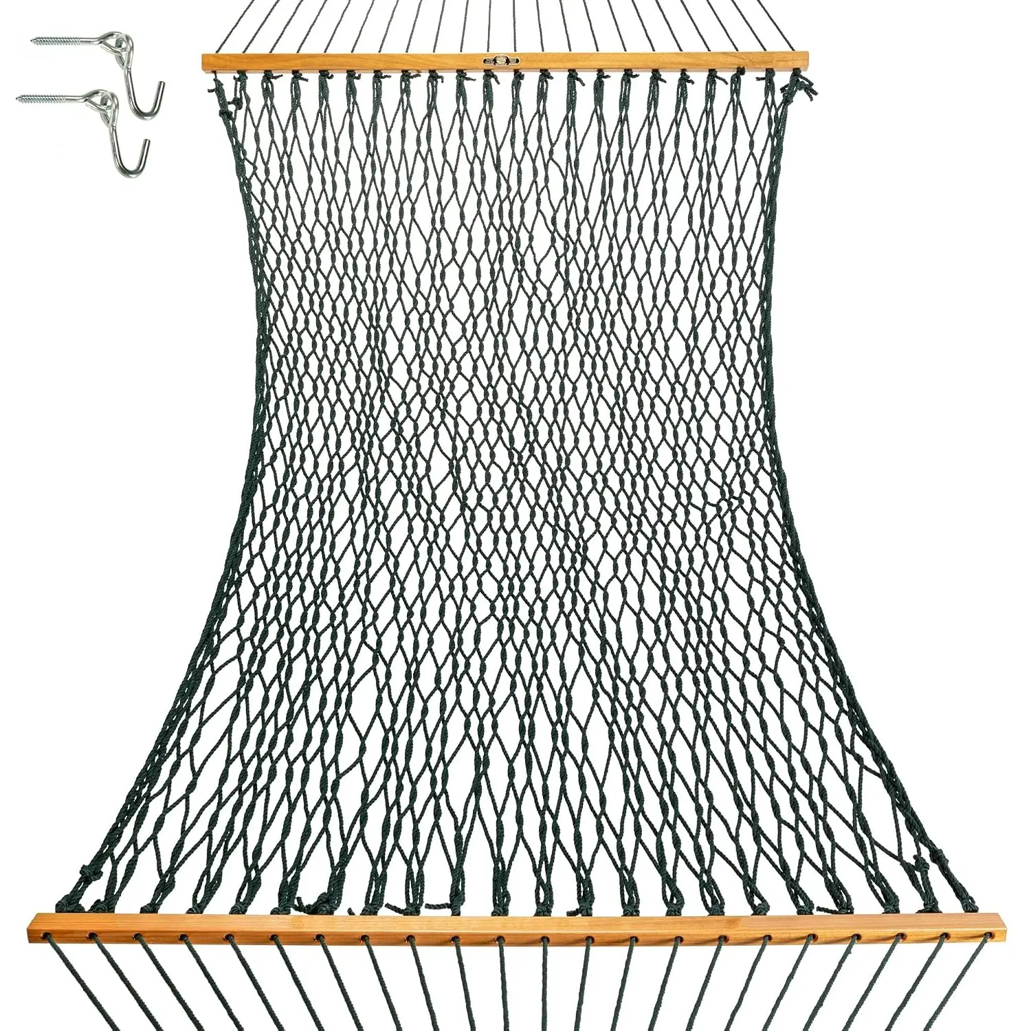 Large Green DuraCord Rope Hammock – 13 ft. x 55 in., 2-Person, 450 lb Capacity, Oak Spreader Bar, Zinc-Plated, Customized