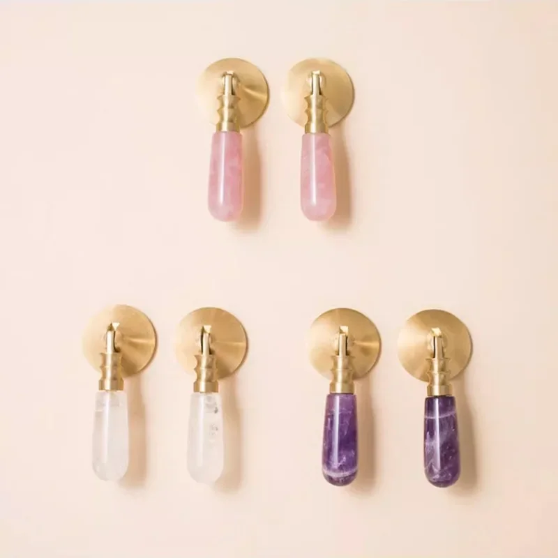 White Natural Crystal Handles for Cabinet and Drawer Pure Copper Handles Nordic Luxury Wardrobe Closet Knobs Furniture Hardware