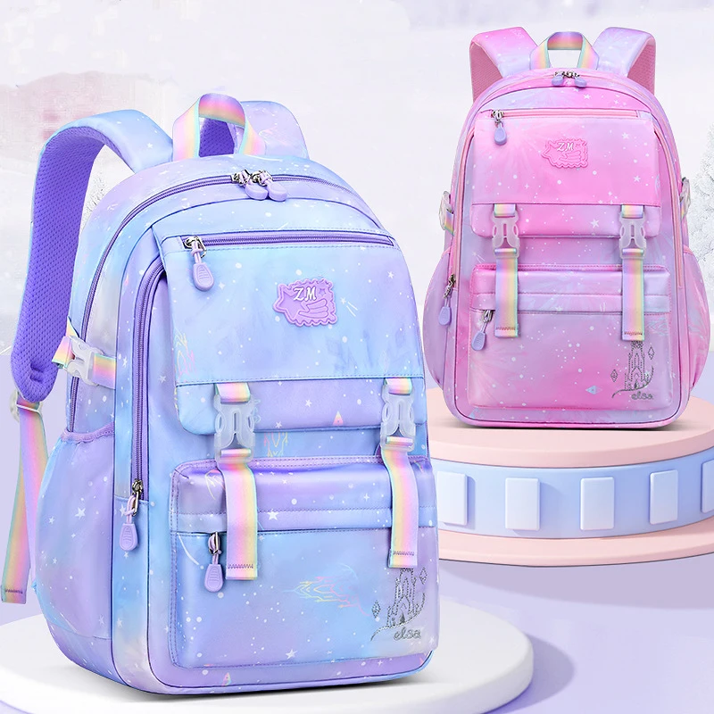 Meninas kawaii saco de escola primária para crianças gradiente ortopédico mochilas à prova dwaterproof água crianças 1-5 grau grande capacidade saco de espaço