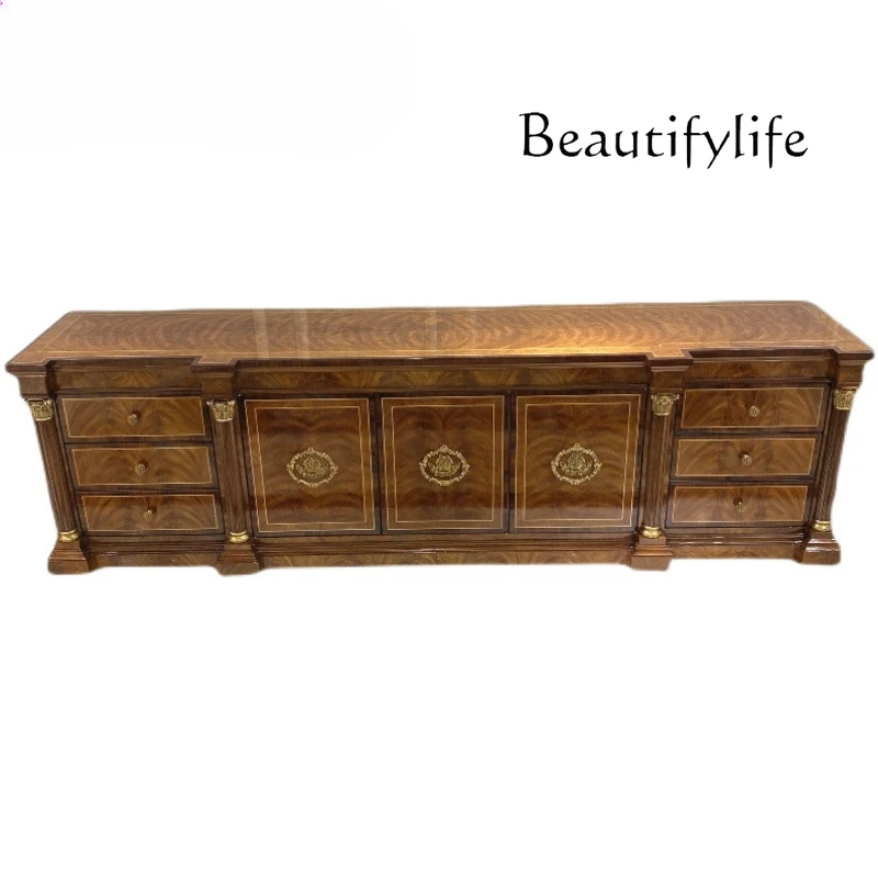 

European neoclassical living room furniture large villa solid wood carving flower hall cabinet high TV cabinet