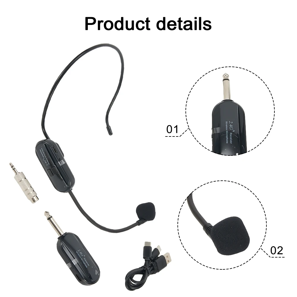 Transmissor de microfone sem fio com cabo USB, faixa de fala ao ar livre, 100Hz-15kHz, 160 pés, 2.4G, 50M, 6-8Hours