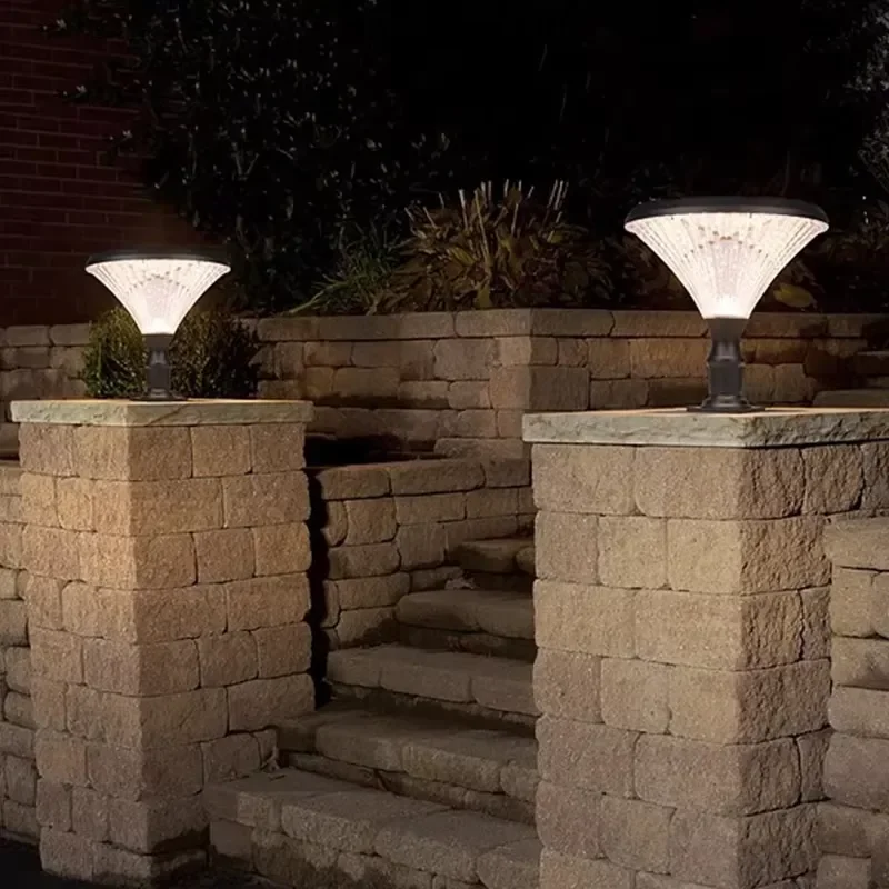 Waterproof Outdoor Solar Garden Post Cap Light LED Solar Power Column Cap Head Path Lamp Solar Pillar Light