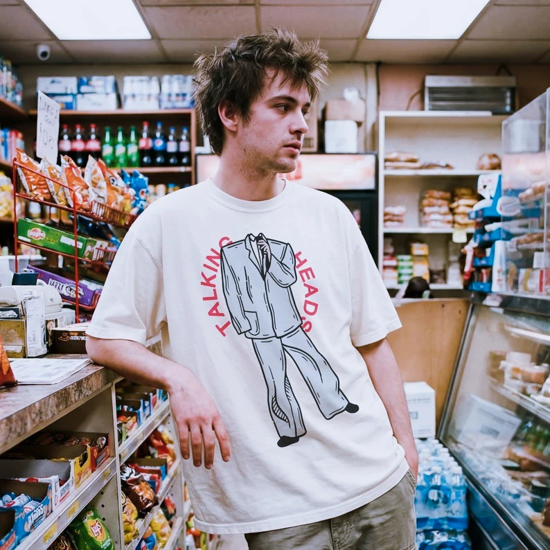 David Byrne Suit T-shirt Retro 80s Music Band Graphic Tee for Talking Heads Harajuku Y2K Casual T-shirt Men Women Streetwear