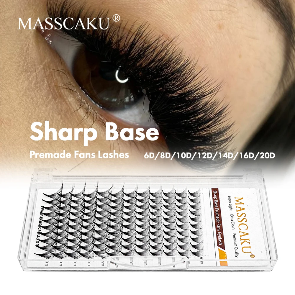 MASSCAKU 6D-20D Sharp Narrow Stem Eyelashes 0.05/0.07mm Thickness Strong Bundle Base Eyelash Extensions Without Scattering Roots