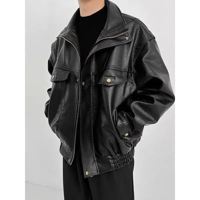 

Мотоциклетная кожаная мужская куртка в стиле ретро, осенне-зимняя новинка, высококачественная куртка-пилот, свободная посадка, длинный све