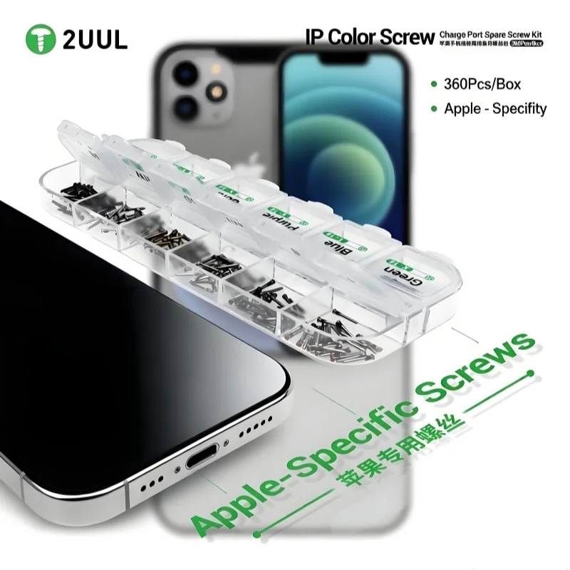 2UUL X-17 Series Phone Charge Port Screw Kit 360Pcs 8 Colors Pentalobe for iPhone X to 17 Pro Max Colorful Charging Port Repair