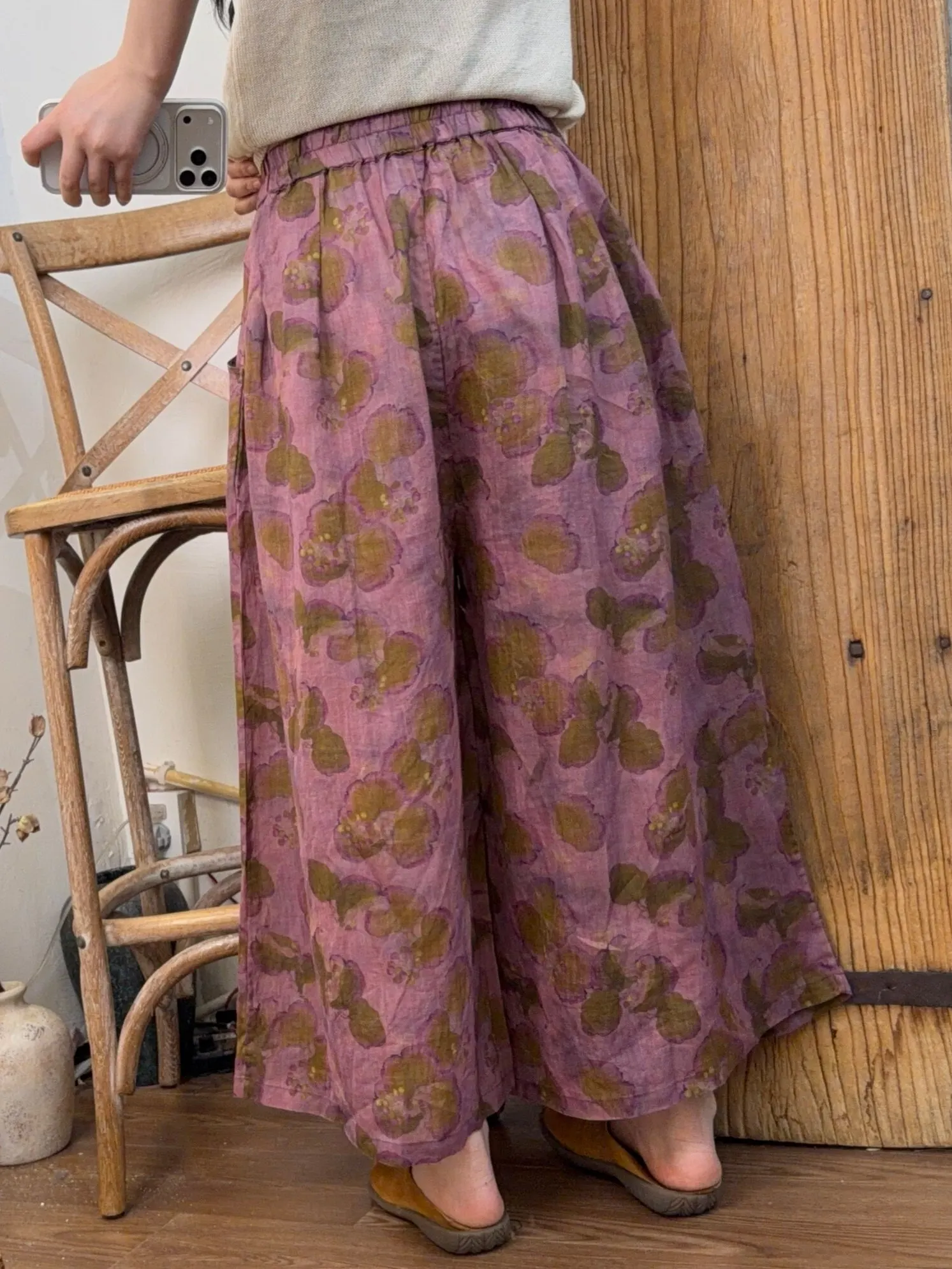 Retro Artistic Print Wide Leg Lantern Pants Women's Summer New Elastic High Waist Slimming Loose Casual Skirt Pants