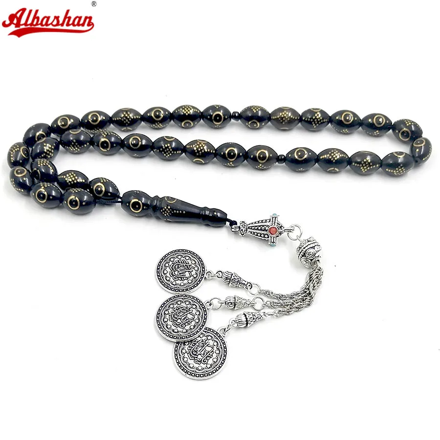 New arrive Tasbih Natural black kuka Inlaid Golden metal muslim Misbaha 33 prayer beads Ramadan Eid gift
