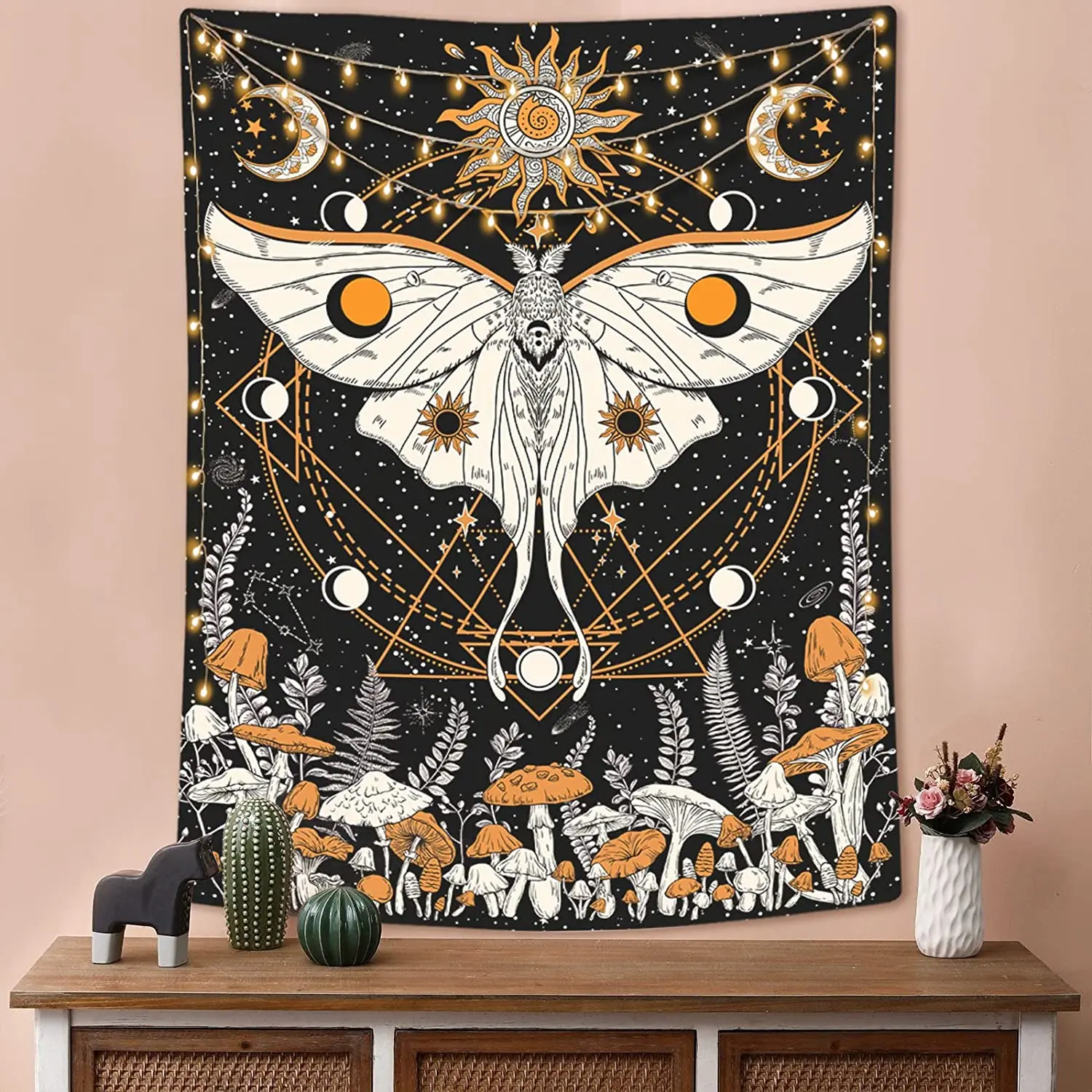 Mushroom Tapestry Sun Moon and Stars Tapestry Teen Indie Room Decor Macrame Wall Hanging Large Fabric Wall Tapestry Psychedelic