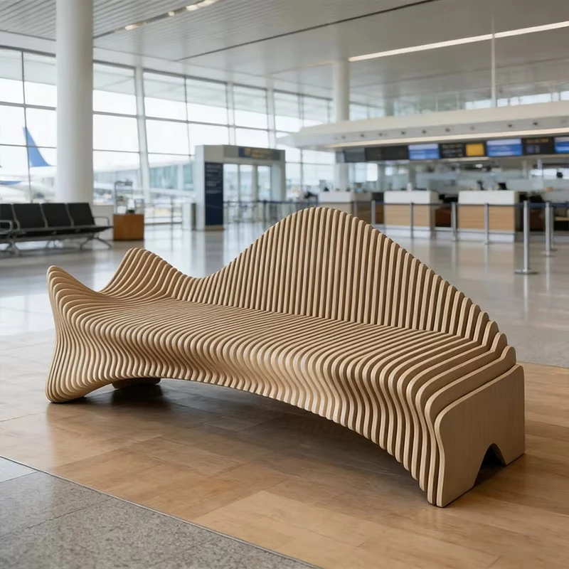 Durable Wooden Bench Parametric Solid Wood Seats Sofa Luxury Waiting Chairs for Garden Airport Hotel Mall Office Public Area