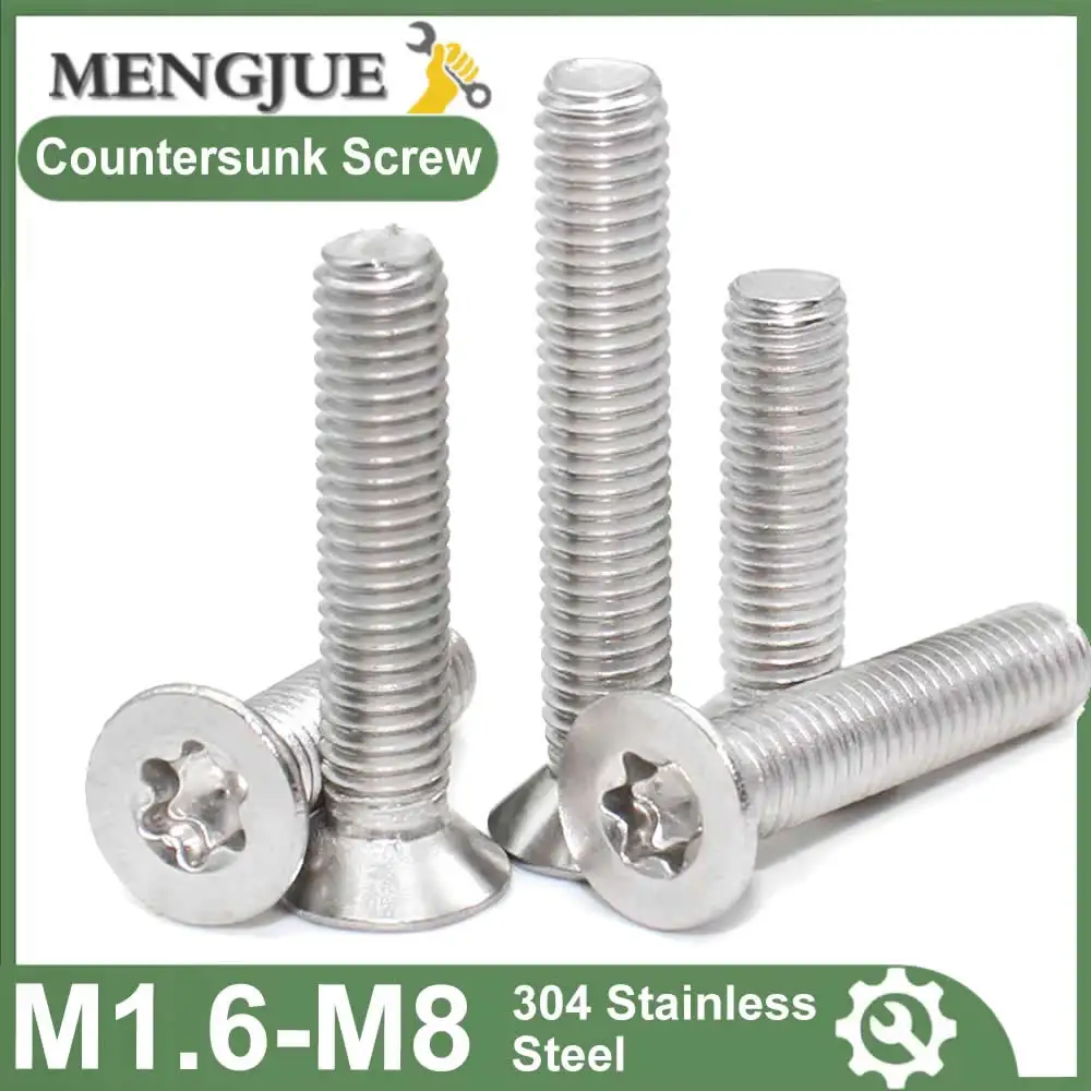 5-50szt M1.6 M2 M2.5 M3 M4 M5 M6 M8 CM 304 Śruba Torx z łbem stożkowym płaskim ze stali nierdzewnej GB2673 Długość=3-55mm