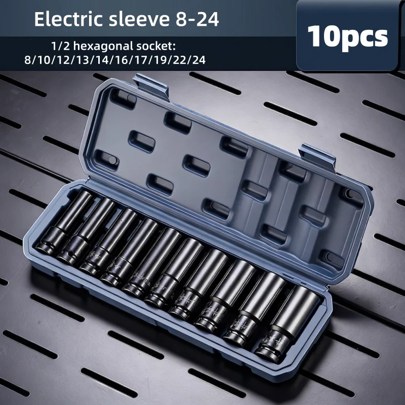 10pcs Impact Socket Set 8-32mm Specification Cr-V Steel Impact Sleeves with Durable Storage Box for Home Improvement