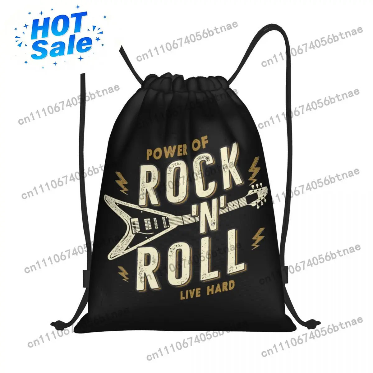 Custom Power Of Rock N Roll Drawstring Bag Men Women Lightweight Heavy Metal Music Sports Gym Storage Backpack