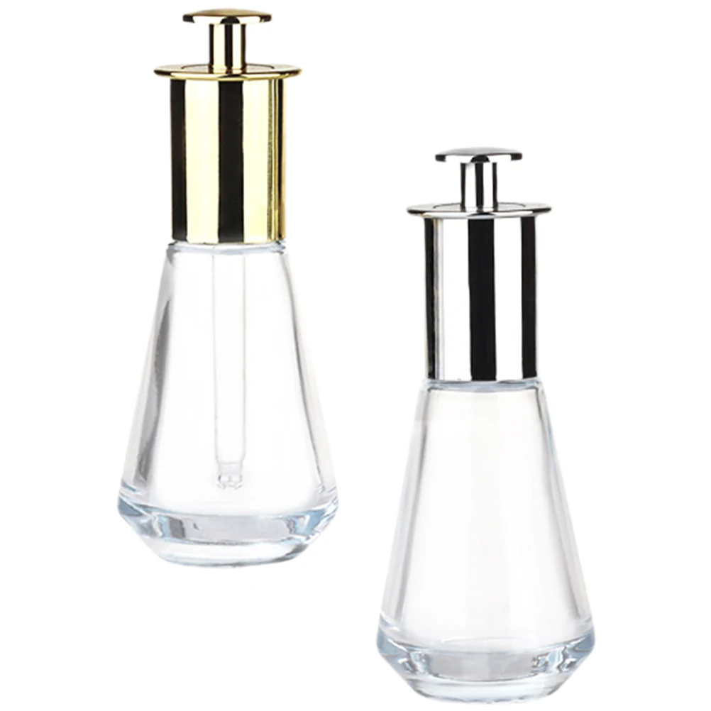 

2pcs Press Bottle Glass Clear Refillable Dropper Bottles 45ml Golden Silver Travel Outdoor Oil Refillable Skincare Packaging