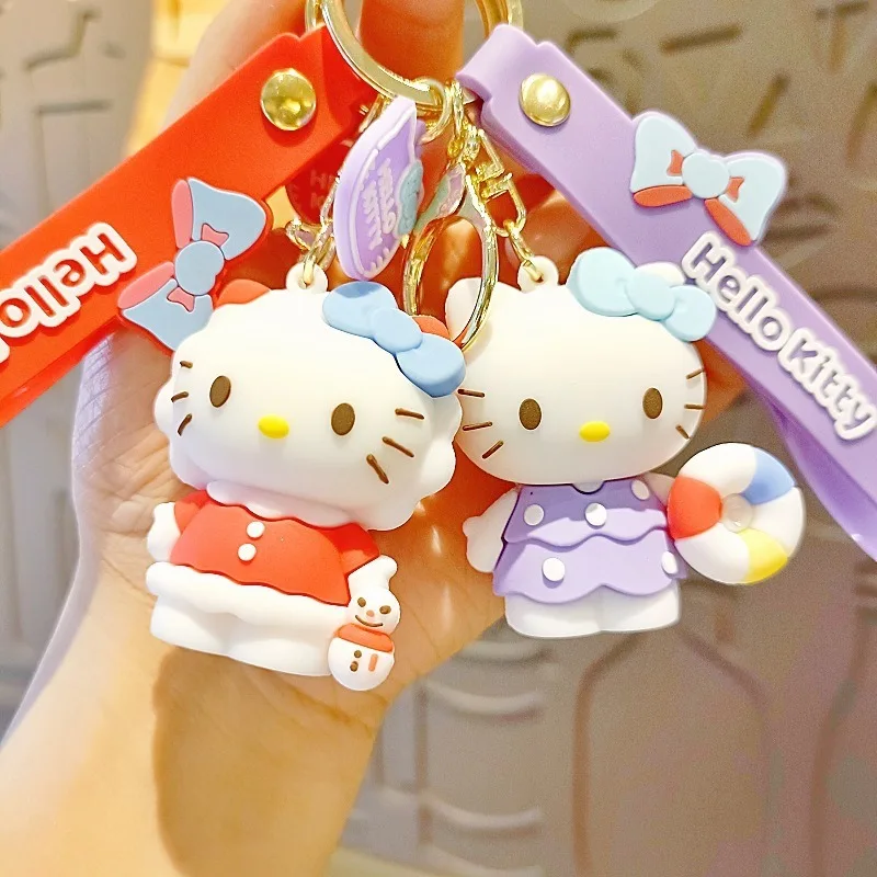 HelloKitty Cross-dressing Series Cartoon Keychain Cute Sanrio Girl Heart School Bag Pendant Animation Peripheral Holiday Gift