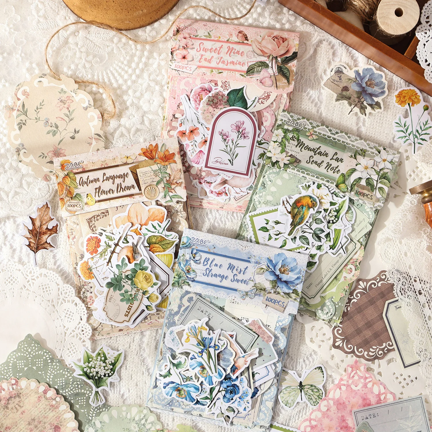 100pcs/1lot Kawaii Scrapbook Sticker The old story between flowers Scrapbooking Supplies Planner Decorative Stationery Sticker