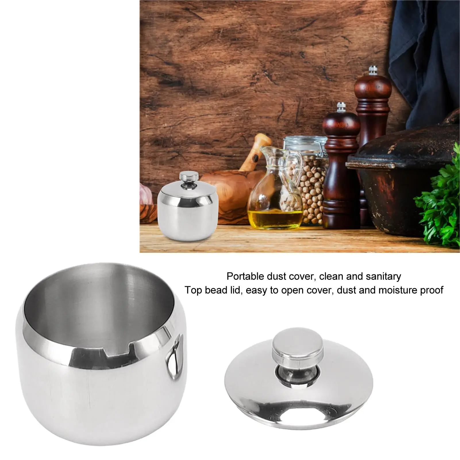 حاوية توابل من الفولاذ المقاوم للصدأ، وعاء تخزين المطبخ المقاوم للغبار والتآكل مع غطاء للاستخدام في الحفلات #5