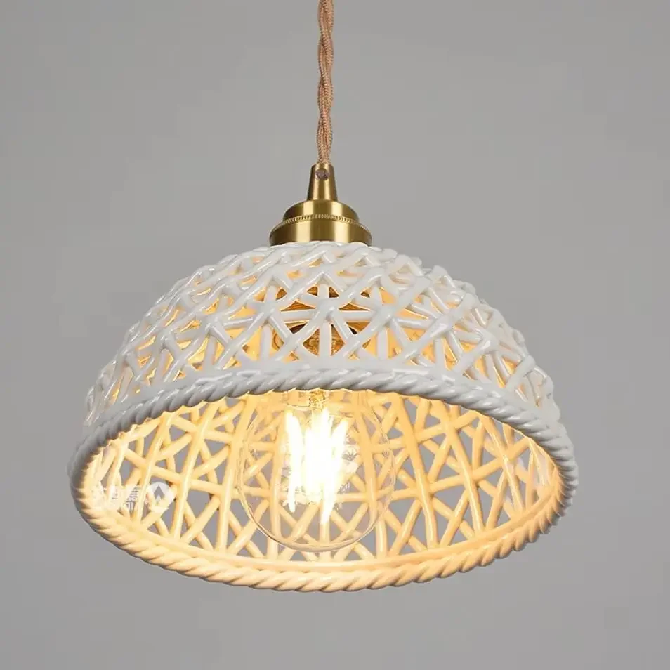 Nordic simple and retro single-headed chandelier, Japanese-style Zen American ceramic brass homestay aisle entrance corridor