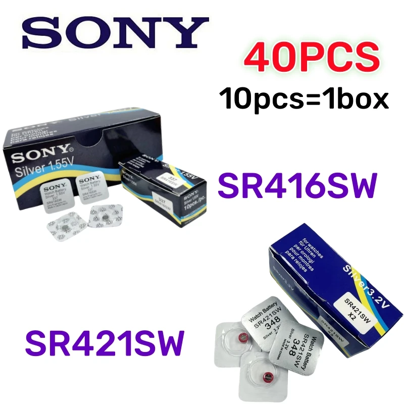 10-40 قطعة الأصلي سوني 337 SR416SW ساعة البطارية SR421SW 348 بطارية التعبئة والتغليف المستقلة sr416sw 337 sr421sw 348 sr 416