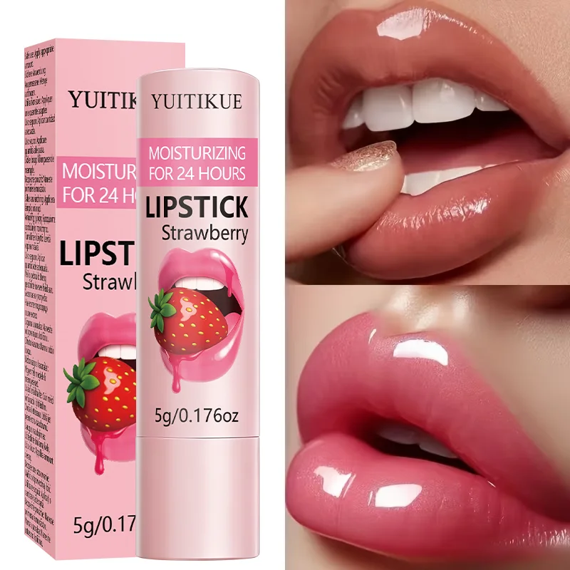 YUITIKUE Strawberry Flavor Lip Balm 24 Hours Long Lasting Moisturizer Soothe Dry Chapped Lips Hydrating Daily Lip Care Lipstick