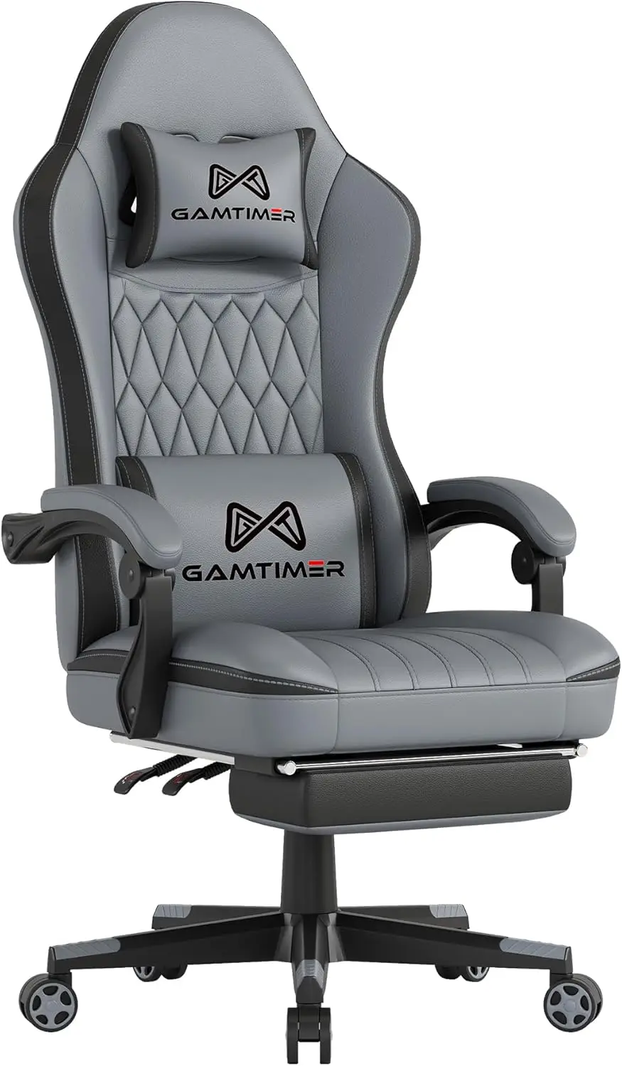 Silla gaming con reposapiés, silla de oficina ergonómica, altura ajustable, soporte lumbar, cuero transpirable, cojín de espuma 4D (gris