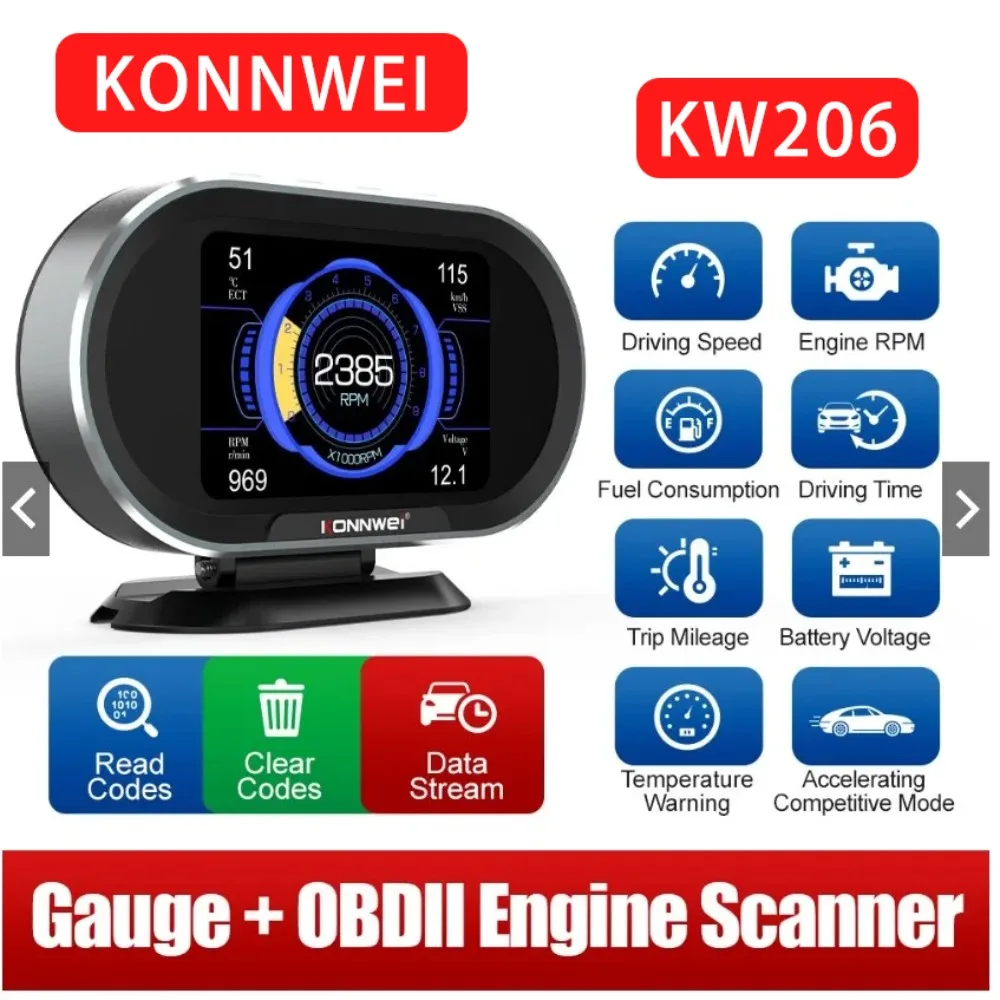 

KW206 KONNWEI OBD2 On-Board Computer Car Digital Computer Meter Display Speed Fuel Consumption Temperature Gauge OBDⅡ Scanner
